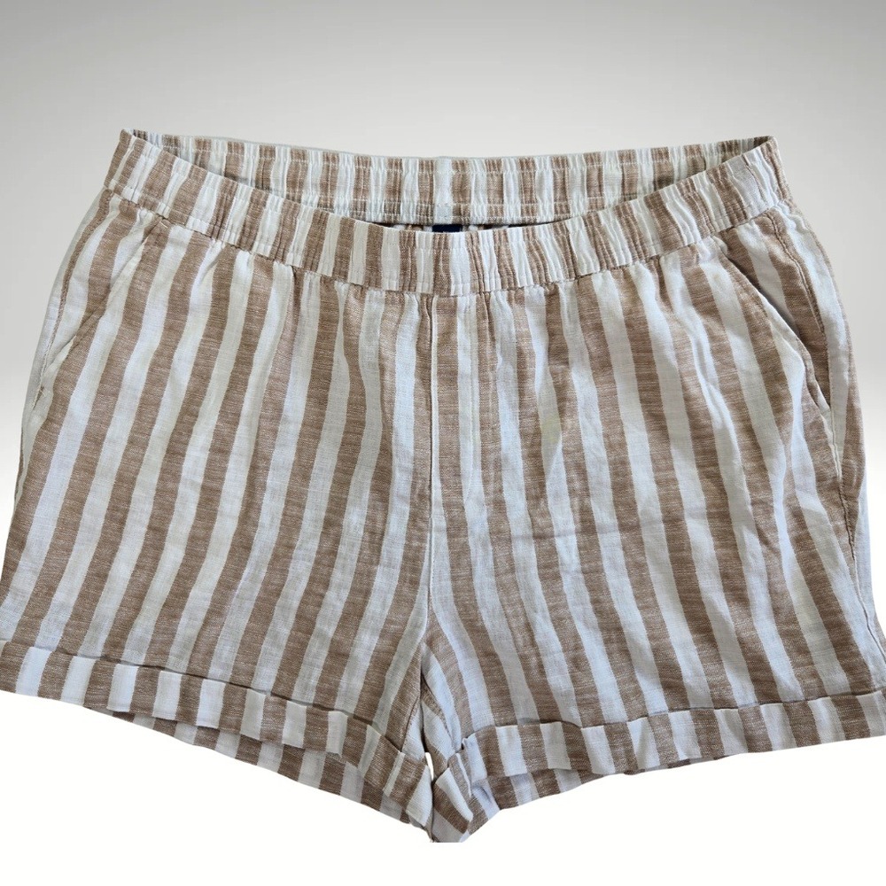 Old Navy Size XL Linen‎ Blend Shorts Striped Casual Elastic Waist Tan White